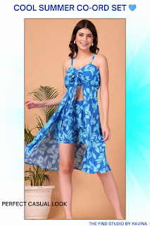 Blue Printed V-Neck Sleeveless Co-Ord Set for Women Summer 2026