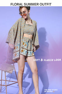 White Floral Co-Ord Set with Kimono Shrug for Summer Travel Look