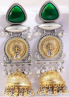 Rubans Oxidised Silver Jhumka with Ruby Dangles