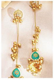 Rubans 22K Gold Plated Green Teardrop Jhumka