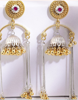 Rubans Silver and Gold Dual Plated Emerald Jhumka