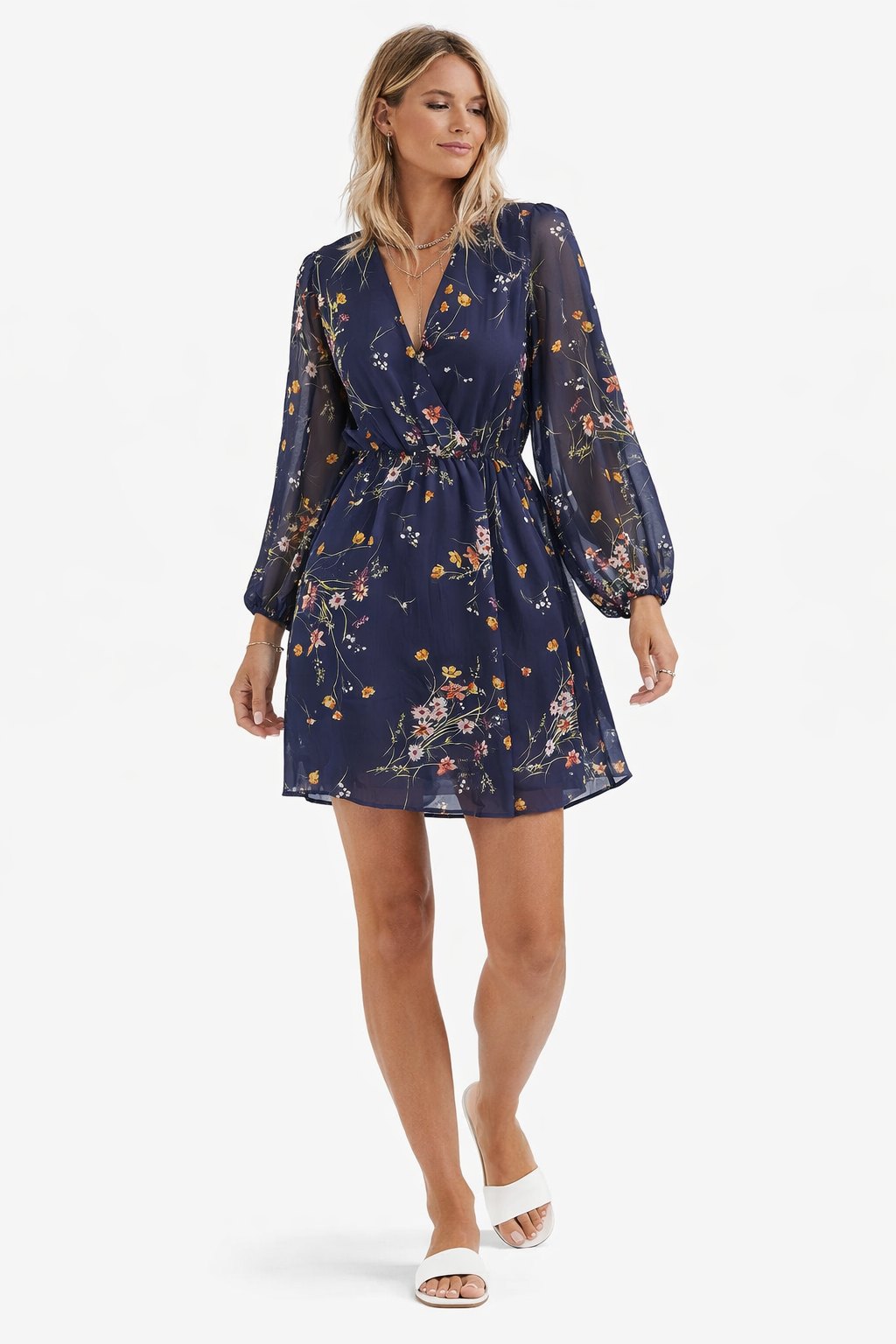 Floral mini dress with white flats